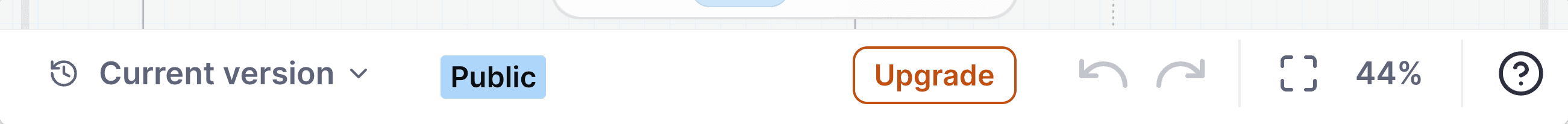 Upgrade button in the header of Stately Studio between the Save and share buttons.